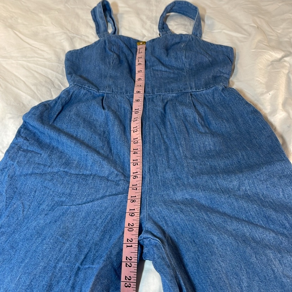 Chambray Adjustable Strap Crop Length Jumper Petite Small - Picture 6 of 12